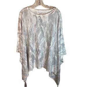 Pure Jill poncho women one size linen blend gray white tassels lagenlook beach